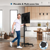 Mobile TV Cart for 23-60 Inch LED LCD Flat Curved Screens TVs, Rolling TV Stand with Locking Wheels Holds Up to 88lbs, Height Adjustable Portable Floor Stand with Media Shelf Tray, Max VESA 400x400mm BONTEC