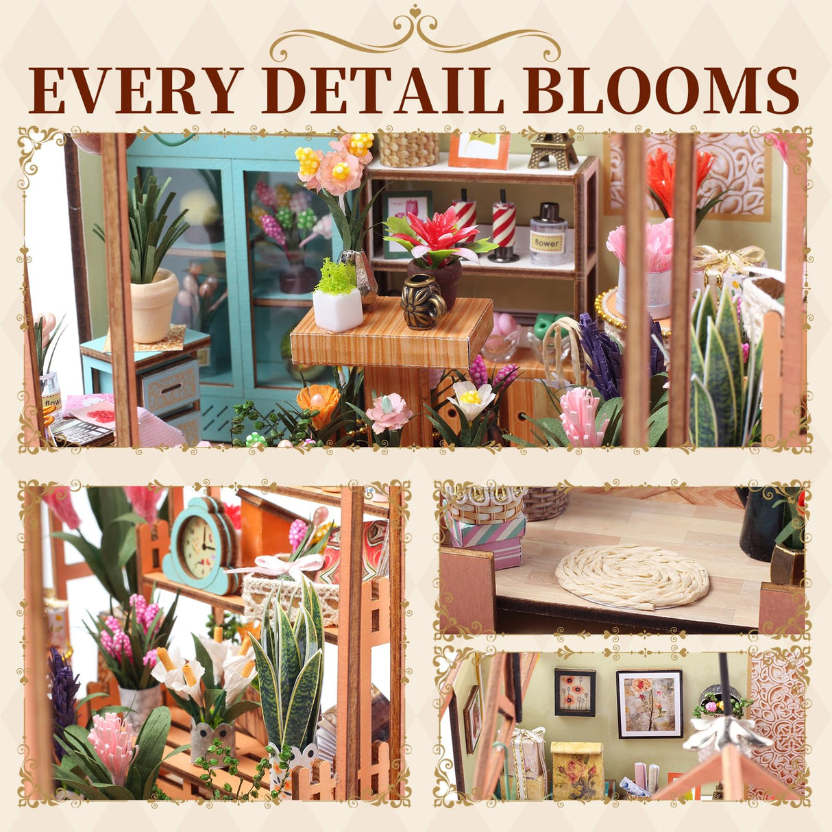 OZJAY DIY Miniature House Kit, Mini House Building Kit with LED, DIY Wooden Dollhouse Miniature Kit for Adults Teen, Wooden Crafts Lovely Dollhouse Kit, Jenny Greenhouse OZJAY