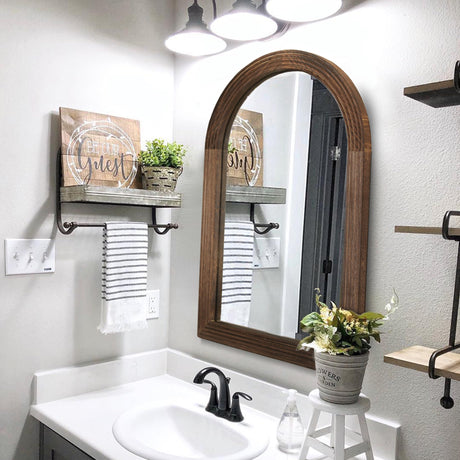 LOSOUR Arched Mirror, Farmhouse Decor Solid Wood Frame Wall Mirror, Bathroom Mirrors, Large Vintage Mirror for Bathroom, Living Room,Bedroom, Entryway, Hallway,Foyer (Coffee, 36" L x 24" W) LOSOUR