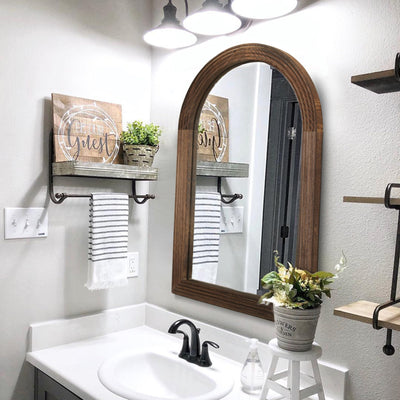 LOSOUR Arched Mirror, Farmhouse Decor Solid Wood Frame Wall Mirror, Bathroom Mirrors, Large Vintage Mirror for Bathroom, Living Room,Bedroom, Entryway, Hallway,Foyer (Coffee, 36" L x 24" W)