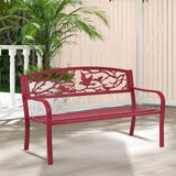 Giantex 50”Outdoor Bench with Cast Iron Backrest & Ergonomic Armrest,600 lbs Steel Metal Frame, Garden Bench for Park Front Porch Patio Lawn Backyard Balcony Path Entryway Deck, Red Bird Pattern Giantex