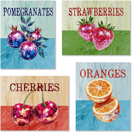 4 Packs Summer Fruits Diamond Painting Kits for Adults, 5D Diamond Art Painting by Numbers Kits, DIY Diamond Dots Art Kits, Full Round Drill Diamond Art Kits for Adults for Home Wall Decor,12x16in GUMITOON