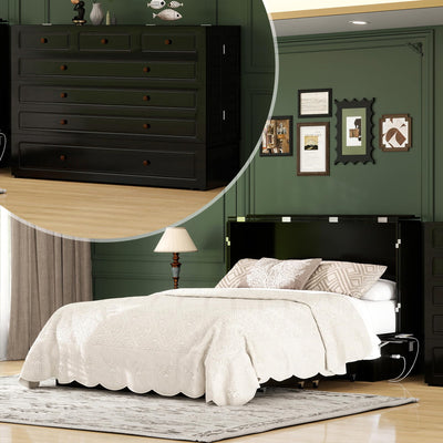 Keloyid Queen Murphy Bed Cabinet: Wood Murphy Cabinet Bed with USB Charging Station and Large Storage Drawer for Home Office or Small Room (Mattress No Included) Black-13