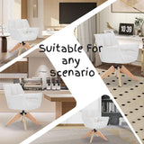 SOERGO Mid Century Accent Chair, Lambs Wool Vanity Chair Modern Cozy Desk Chair no Wheels with Amrest, Wood Legs for Living Room, Reading Room, Bedroom, White SOERGO