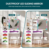 SumKea RGB LED Vanity Desk, Makeup Vanity Table with Mirror and Lights, Vanities Dressing Table with Drawers, Cushioned Stool, White SumKea