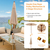 Tangkula 9.5 FT Pulley Lift Round Patio Umbrella, Wooden Market Umbrella W/Rope Pulley Mechanism, 8 Fiberglass Ribs, Portable Table Parasol, Outdoor Sun Umbrella for Garden, Yard, Deck, Pool (Beige) Tangkula