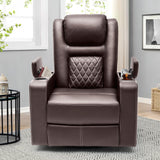 YITAHOME Swivel Rocking Recliner with Massage and Heat, Hidden Arm Storage, Faux Leather Rocker Recliner Chairs with Cup Holders, Comfy Home Theater Seating, Manual Recliner for Living Room, Brown2 YITAHOME