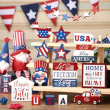 20 Pcs 4th of July Tiered Tray Decor Set - Patriotic Decorations for Independence Day & Memorial Day - Red, White & Blue Wooden Sign - Rustic Farmhouse Table Decor Mifoci