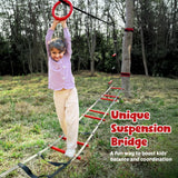 Hapfan Ninja Warrior Obstacle Course for Kids with Rickety Bridge, 50 FT Slackline Kit with Weather-Proof Obstacles, Outdoor Jungle Gym Climbing Toys for Backyard Hapfan