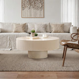 Modern Wood Round Coffee Table - Handcraft Drum Coffee Tables with Sturdy Base, Easy Assembly, Contemporary Style Small Coffee Table Tea Table for Living Room, Bedroom, Office (White Thick) YYZIWYUN