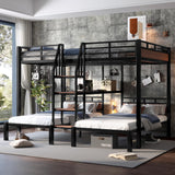 KALALLA Queen Over Twin Over Twin Metal BunkBed with Storage Stairs and Shelves, 3-in-1 Triple Bunk Bed with Headboard, Space Saving, for Kids Boys Girls Adults, Black KALALLA