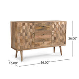 Great Deal Furniture Zona Mid-Century Modern Mango Wood 3 Drawer Sideboard with 2 Doors, Natural Great Deal Furniture