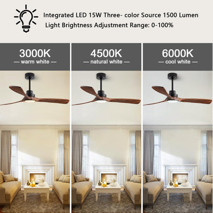 dearnow 42" Ceiling Fan Light with Lights with Remote Control, Indoor Outdoor Wooden Ceiling Fan with 3 Wooden Blades for Patio, Living Room, Office, Farmhouse and More. (Black + Mahogany Color)