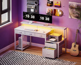 AODK 55 Inch Computer Desk with 3 Drawers and File Cabinet for Storage, Office Desk with Monitor Stand and LED Lights, Home Office Desks, White AODK