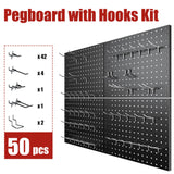 7S garage 4 Pack Metal Pegboard Panels with 50 Hooks, Black Pegboard Wall Organizer, Pegboard Accessories, Heavy Duty Garage Tool Storage System for Workbench, Workshop, Office, Craft Room 7S garage