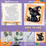 Halloween Paint by Numbers Kit for Kids with Frame - Cat Paint by Number for Kids, Halloween Kid Painting by Number Kits Age 5-8 for Home Wall Decor 8X8inch (with Wooden Easel) ajepon