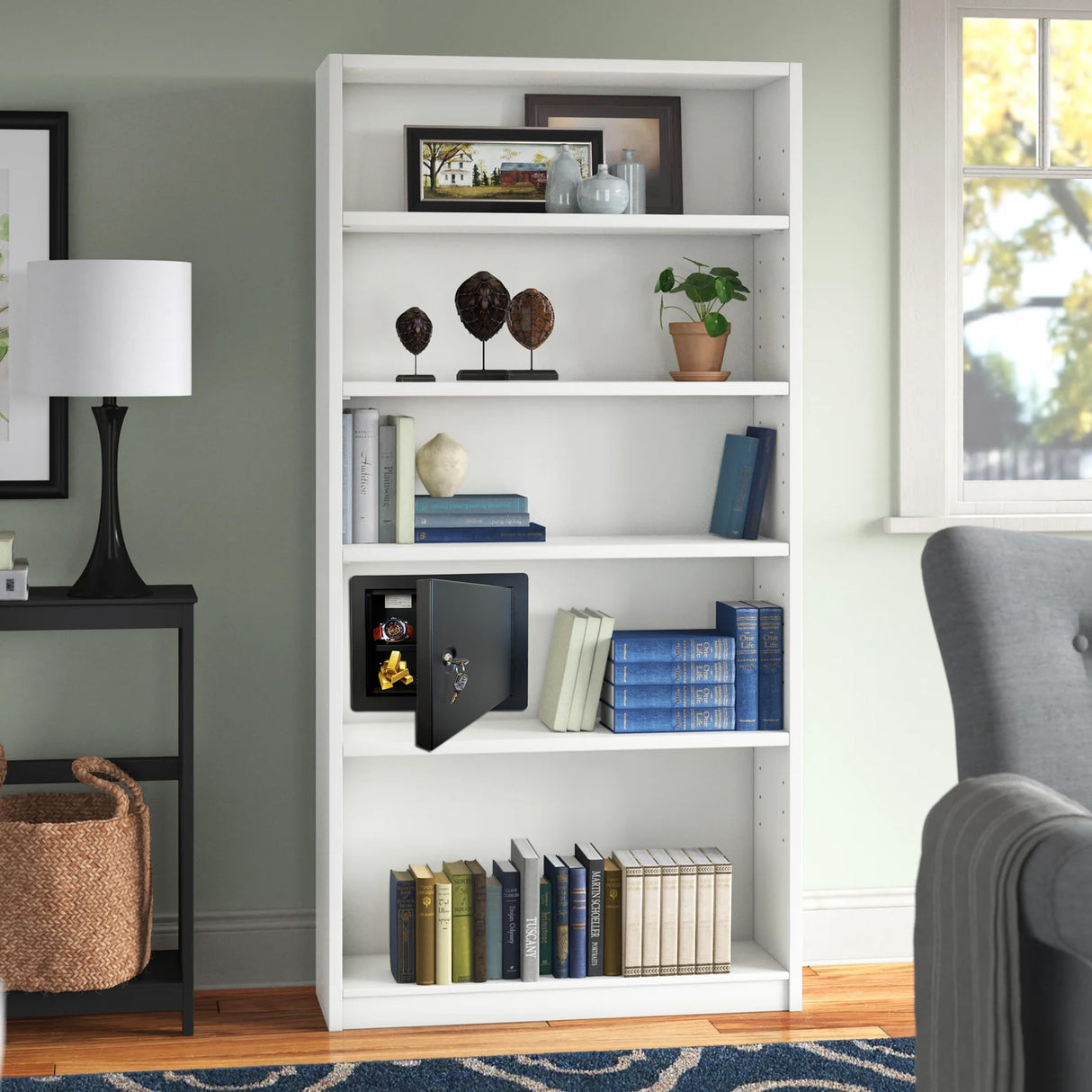 In-Wall Safe with Key Lock – Heavy-Duty Steel Lockable Hidden Wall Compartment for Secure Storage, Wall Safe Box for Jewelry, Cash, and Documents – 15.75-Inch Exterior Width, Black Plugsharge