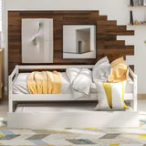 Merax Twin Daybed with Trundle, Solid Wood Captains Bed Twin Size Sofa Bed Frame (White) Merax