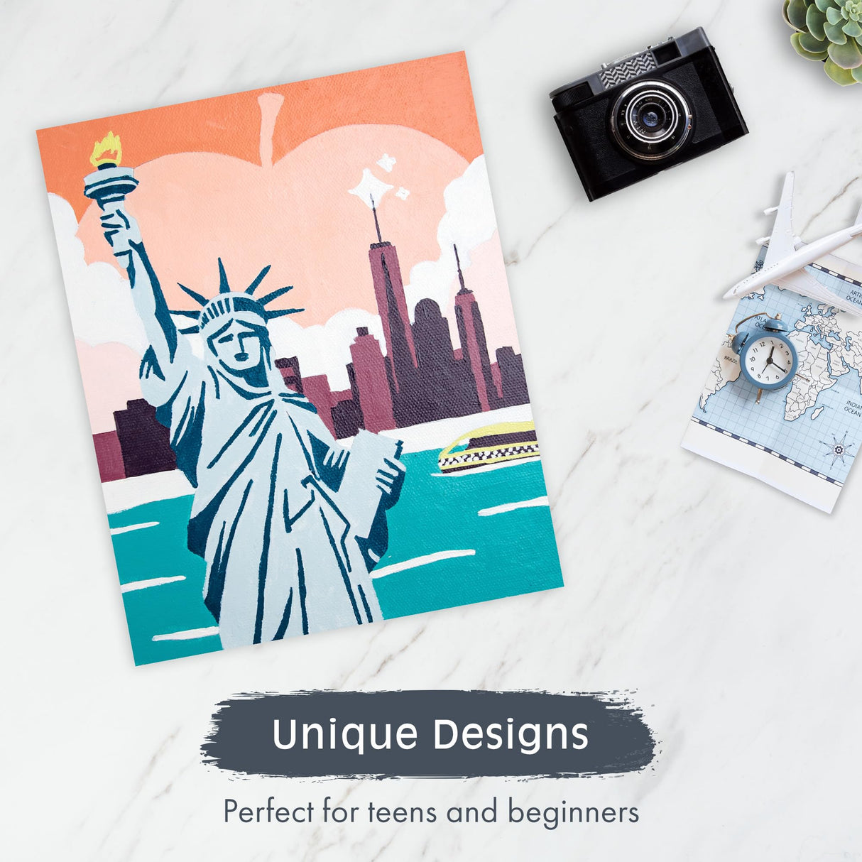 Pink Picasso Kits Colorful Destinations Paint by Number for Adults and Teens | DIY Unique Canvas Painting Kits Color by Numbers Arts & Crafts Kit | New York State of Mind 8x10 - Paint Kit Set Pink Picasso