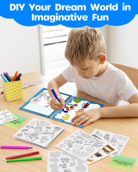 D-FantiX My Storybook Art Kit, Creative Writing & Drawing Activity Set for Boys & Girls, Hardcover Comic Book Making Kit with Stickers, DIY Arts and Crafts Supplies Gifts for Kids Ages 5, 6, 7, 8-12 D-FantiX