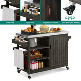 YITAHOME Solid Wood Patio Bar Table XL Outdoor Storage Cabinet Bar Table with Spice Rack and Lockable Wheels, Portable Outdoor Kitchen Island for Patio, Garden, Porch, Balcony, Brown YITAHOME