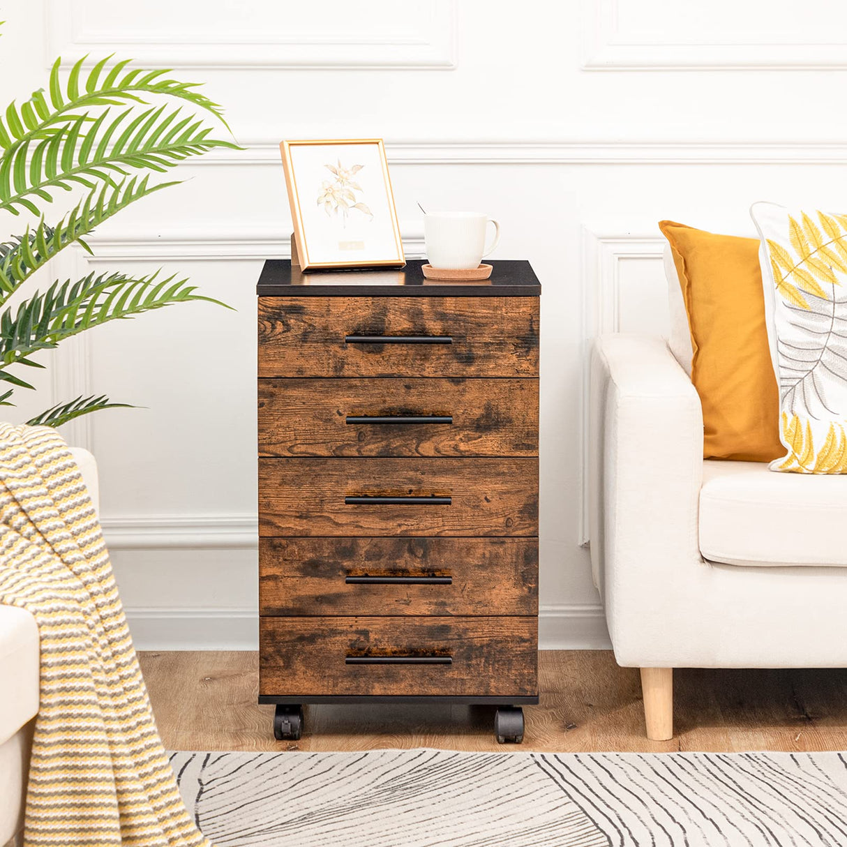 HOOBRO 5-Drawer Chest, File Cabinet, Wooden File Cabinet, Office Cabinet with Drawers, Storage Cabinet for Makeup, for Home Office, Study, Easy Assembly, Rustic Brown BF05WJ01 HOOBRO