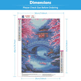 KEYIFA Diamond Art Kits for Adults, 5D DIY Diamond Painting Bridge, Round Full Drill, Cherry Blossoms Diamonds Dots Mosaic Painting, Crystal Gem Arts Craft for Home Wall Decor 12x16 in KEYIFA