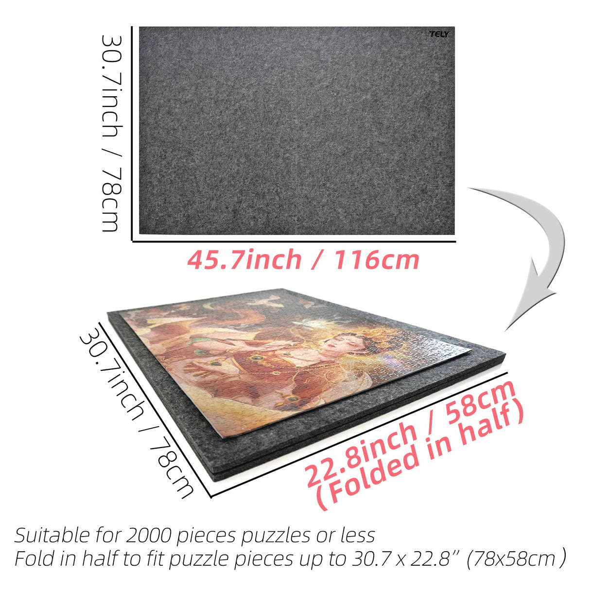 TELY Foldaway Puzzle Board Felt Mat for up to 2000 Pieces of Jigsaw Puzzle, Foldable for Easy Storage Puzzles, Portable Puzzle Pad(Extra Large) TELY