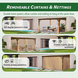 Domi 10x14FT Lean to Gazebo with Gutters, Outdoor Wall Mounted Pergola Hardtop with Galvanized Steel Sloping Roof, Patio Metal Canopy with Curtains and Nettings, Outside Awning for Backyard, Garden domi outdoor living