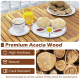 Tangkula 3 Piece Patio Bar Table & Chairs, Outdoor Acacia Wood Bar Set w/Slatted Seat & Tabletop, Wood Dining Bar Set w/Backrest, Armrests & Footrest for Backyard, Poolside, Balcony Tangkula