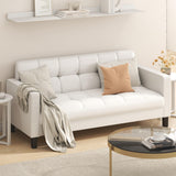 Furinno BRIVE Loveseat Sofa, Tufted Leather Upholstered 3-Seater 75" Wide Couch, Wood Frame, Easy Assembly, for Living Room, Bedroom, Plain White Leather Furinno