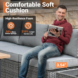 ovios 11 Piece Outdoor Patio Furniture Set with Fire Pit Table,Conversation Sectional Wicker Couch with Swivel Chairs,Modern Outside Sofa for Balcony Backyard, Dark Grey ovios