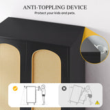 DWVO Rattan Armoire Wardrobe Closet - 70" Tall Rattan Armoire Closet with Doors, Large Storage Cabinet with Drawers & Hanging Rod/Bedroom Armoire - Black DWVO