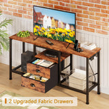 Furologee TV Stand with Power Outlets and 2 Fabric Drawers, 42 Inch Small Entertainment Center with Open Storage Shelves, Simple TV Console Table for Bedroom, Living Room, Rustic Brown Furologee