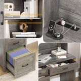 Farmhouse 67" H Executive Desk with Hutch, 4 Drawers and LED Light, Computer Desk with Storage Cabinet & File Drawers and Charging Station, Workstation for Home Office and Study. Befrases