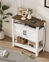 CHOEZON Console Table, Farmhouse Sofa Table with Power Outlet, Entryway Table with Cabinet and Open Shelves, Coffee Bar Cabinet with Storage for Entrance, Hallway, Kitchen, White and Walnut MXG01UWL CHOEZON
