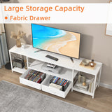 GYIIYUO TV Stand with Fabric Drawers for 55 60 65 Inches TV - Entertainment Center and Industrial TV Console Table with Open Storage Shelves for Living Room, Bedroom - 55.1" White GYIIYUO