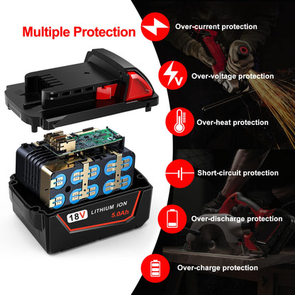 Worthmah 2 Pack 5.0Ah 18V Lithium Replacement Batteries Replacement for Milwaukee M18 Battery, Perfectly Compatible with Milwaukee 18-Volt Original Charger - WoodArtSupply