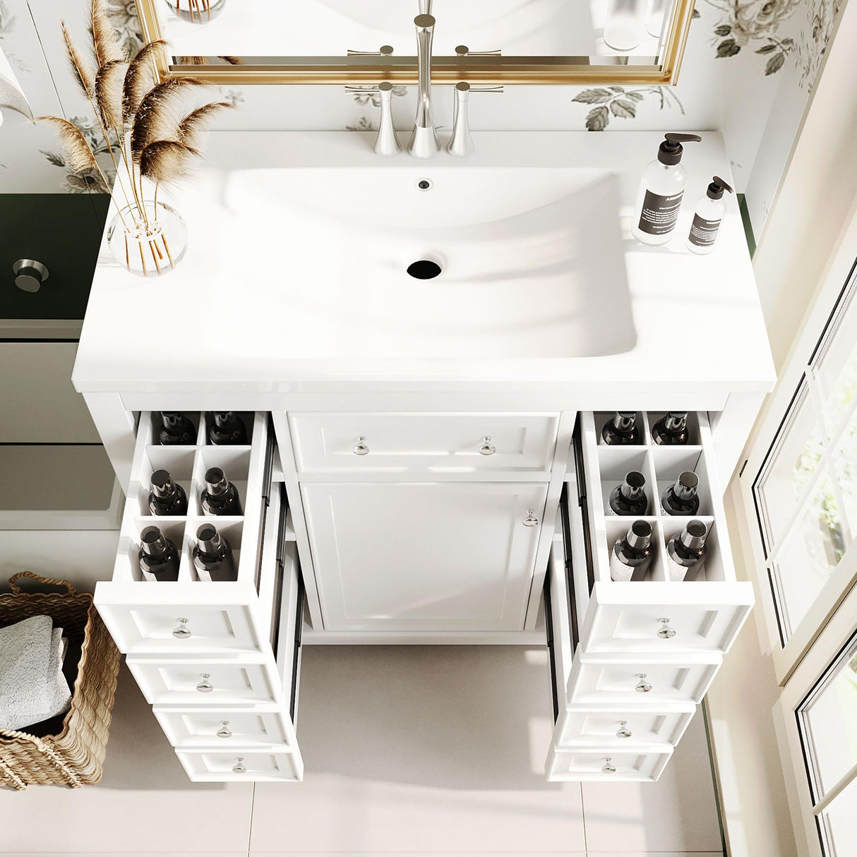 Duxelifin 36" Bathroom Vanity with Sink, 36 Inch Bathroom Vanity with Top, One Cabinet and Six Drawers, Modern Bathroom Vanity with Countertop for Bathroom, No Mirror (White) Duxelifin