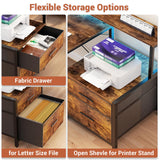 Aheaplus L Shaped Desk with File Drawer, 66" Reversible L Shaped Computer Desk with Power Outlet & LED Strip, Gaming Desk with Monitor Stand, Office Desk Corner Desk with Storage Shelf, Rustic Brown Aheaplus