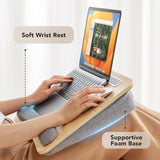 HUANUO Lap Laptop Desk - Portable Lap Desk with Pillow Cushion, Fits up to 15.6 inch Laptop, with Anti-Slip Strip & Storage Function for Home Office Students Use as Computer Laptop Stand - Light Wood HUANUO