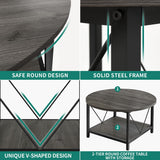 YITAHOME Coffee Tables for Living Room, Round Small Coffee Table with Storage, 2 Tier Modern Coffee Table, Wood Circle Center Table with Metal Frame, Dark Grey YITAHOME