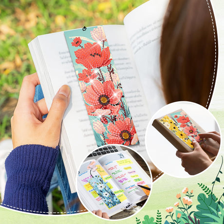 4pcs Flower Diamond Art Bookmarks Kit Floral Diamond Bookmarks for Adults 5D DIY Diamond Art Kit for Spring Reading Lover Book Lover Students DIY Gem Crafts Gift Cumule