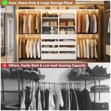 Aheaplus Closet System with 8 Wooden Drawers, Wood Closet Organizer System with Tower, Walk-in Closet Organizer Wardrobe Clothes Rack with 4 Hanging Rods, Garment Rack, Cut to Fit 7-12Ft, White Aheaplus