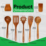 Wooden Kitchen Utensil Set - Teak Wood Cooking Utensil Sets Include Wooden Utensil Holder, Wooden Spatula, Spaghetti Spoon, Cleaning Brush & More - Durable Heat Resistant Wood Utensils Set for Cooking Northbend
