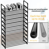 SRRSO Shoe Rack, 10 Tier Shoe Storage Organizer with Hooks,Fit 40-45 Pairs Shoes,Metal Tall Shoe Shelf for Closet,Entryway, Hallway,Garage,Bedroom,Cloakroom SRRSO