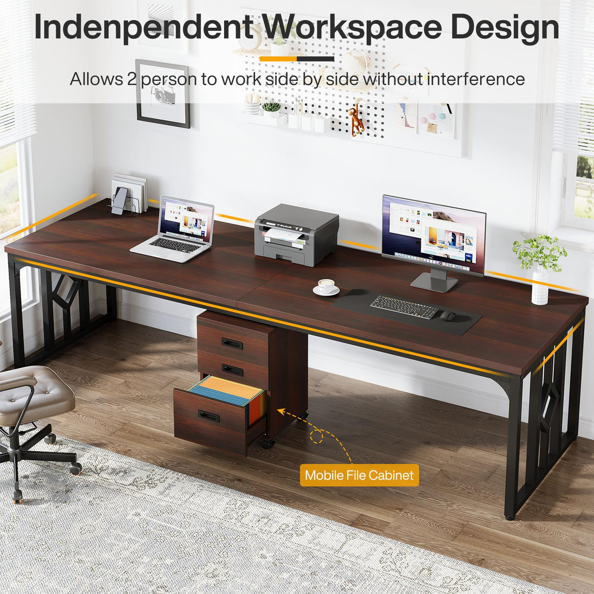 Tribesigns 78.7-Inch 2 Person Desk with File Cabinet, Extra Long Computer Desk with Storage Drawers, Double Desk for Two People, Long Narrow Desk Workstation for Home Office Tribesigns