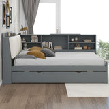 Harper & Bright Designs Full Size Daybed with Trundle and Storage Headboard, Wood L-Shaped Daybed with Shelves, Full Platform Bed Frame with L Shaped Beside Storage Bookcase, Gray Harper & Bright Designs