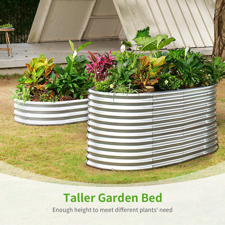 Land Guard 6x3x3ft Oval Galvanized Raised Garden Beds, Large-Capacity Metal Planter Box Outdoor, Durable Deep Raised Garden Bed 3ft Tall, Raised Beds for Gardening Vegetables, Classic Silver Land Guard
