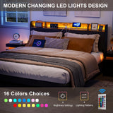 AOVSA Upholstered California King Bed Frame with Storage Headboard, Charging Station & LED Lights in Black AOVSA